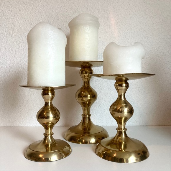 Vintage Accents 3 Vintage Brass Pillar Candle Holders Poshmark